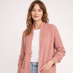 Madewell Women's Blush Pink Ribbed Open Front Cardigan Front Pockets Size XL
